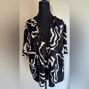 Nine West Black V-Neck Ruffle Blouse Plus 1X